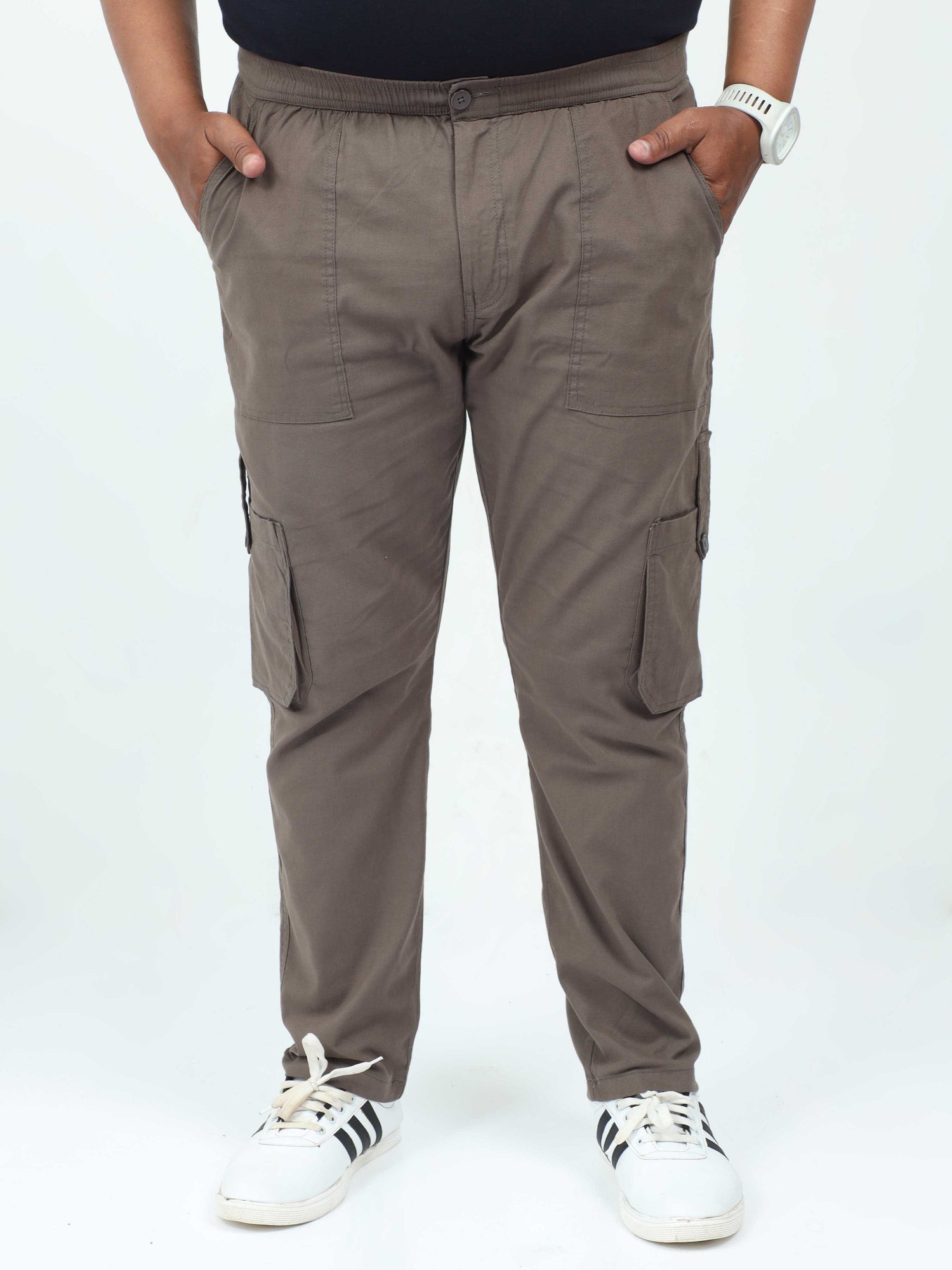 Brown Plus Size Cargo Pants For Mens