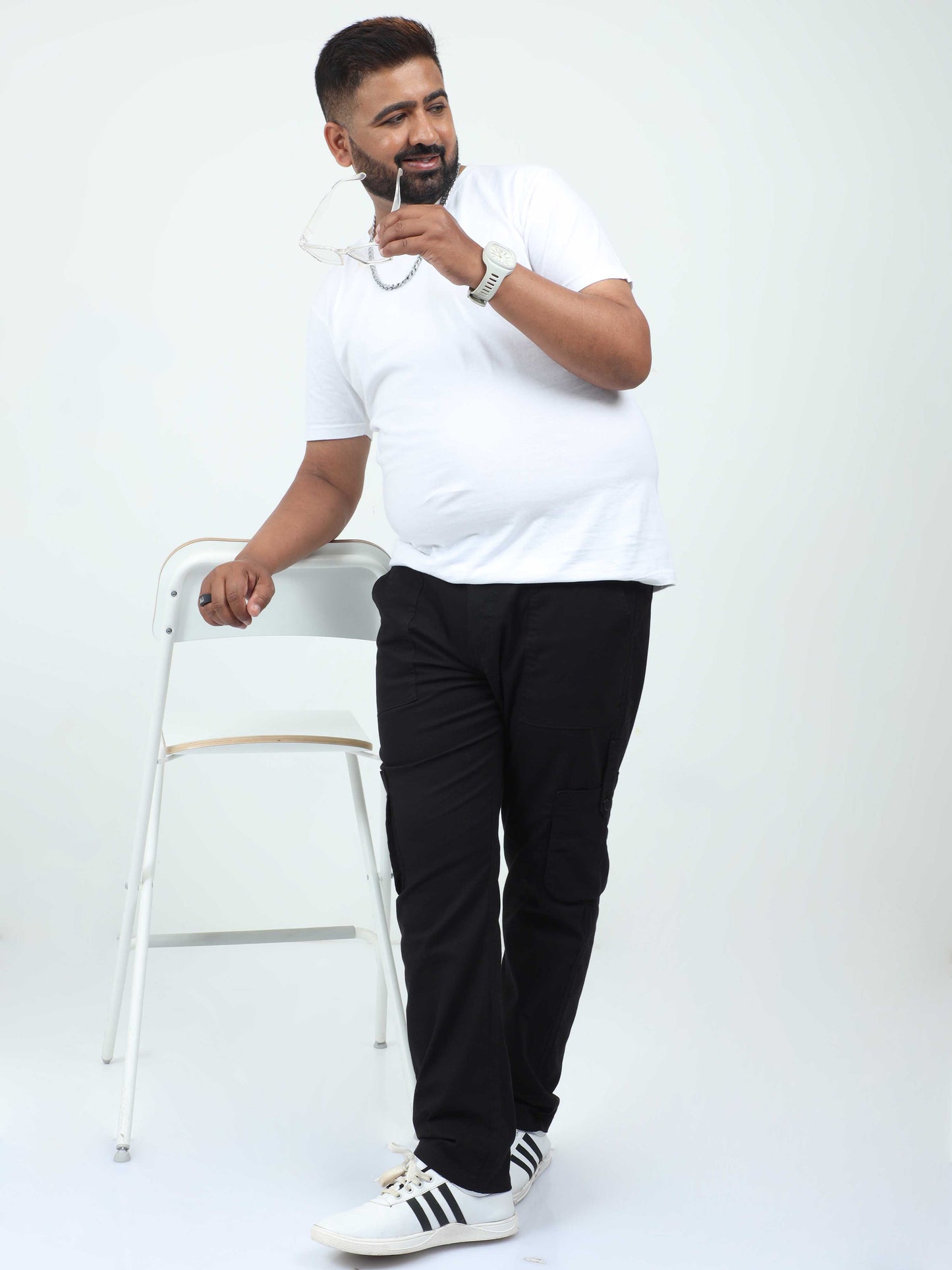 Black Plus Size Cargo Pants For Mens