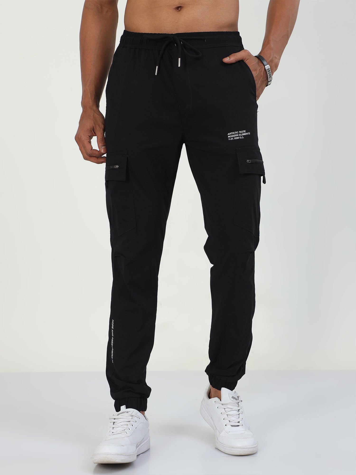 Black Ultralite Flexi Cargo Joggers For Mens