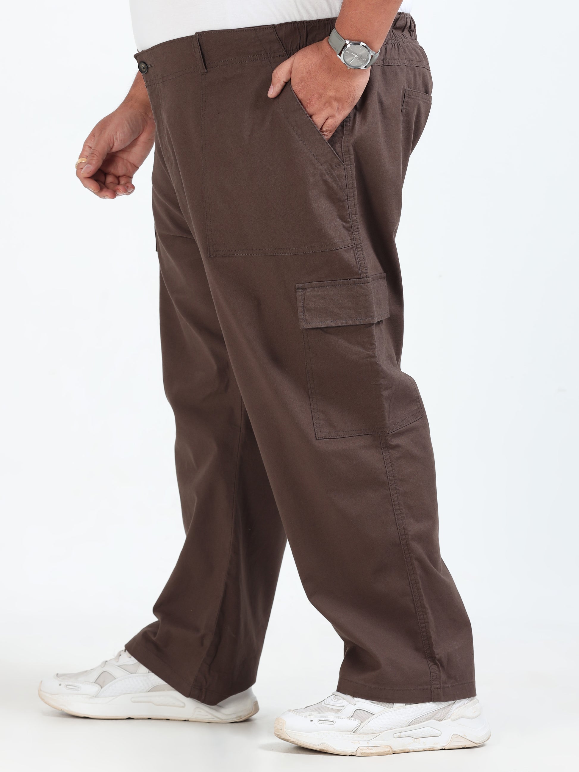 Classic Curve Brown Plus Size Cargo Pants for Men