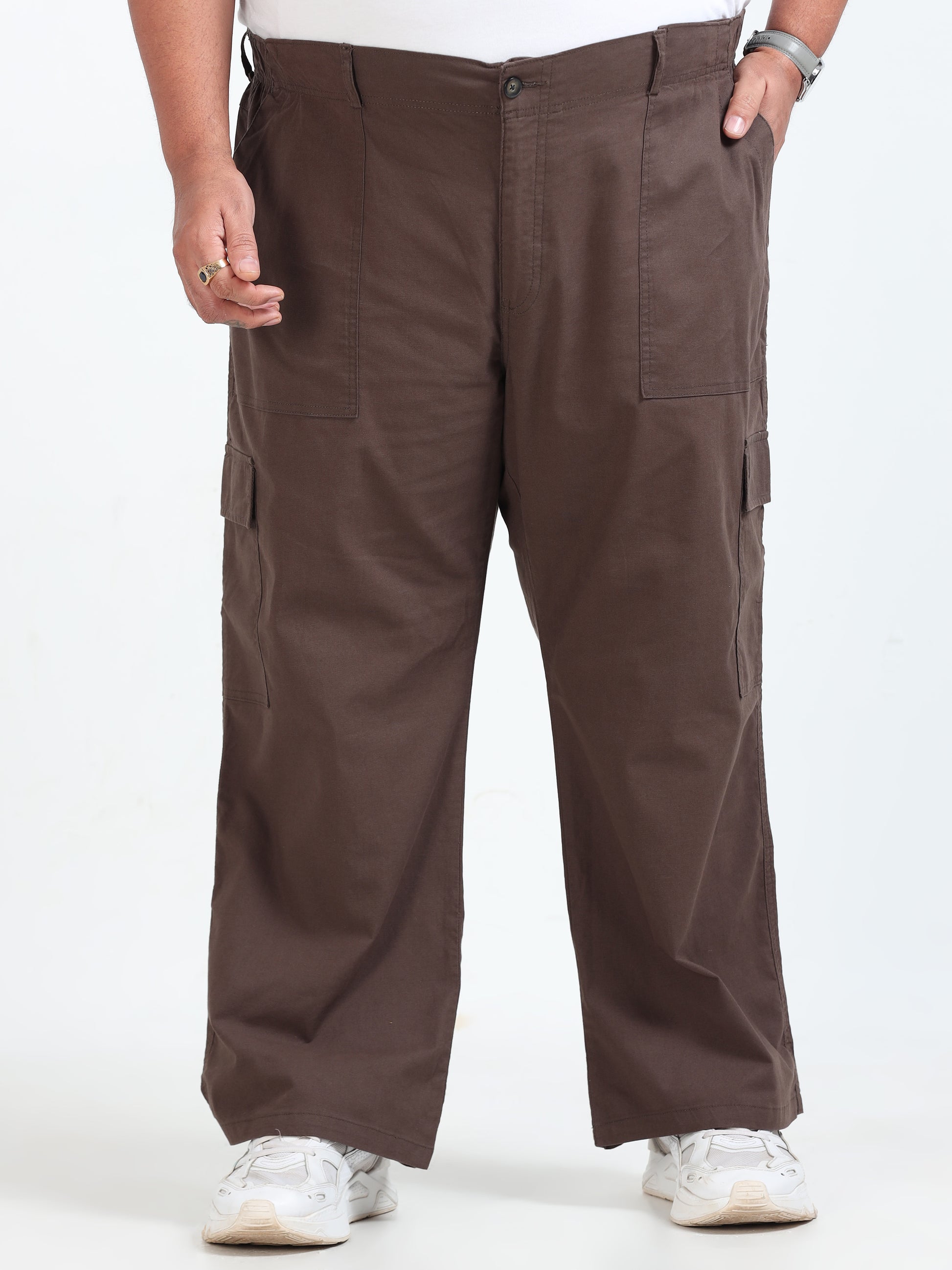 Classic Curve Brown Plus Size Cargo Pants for Men