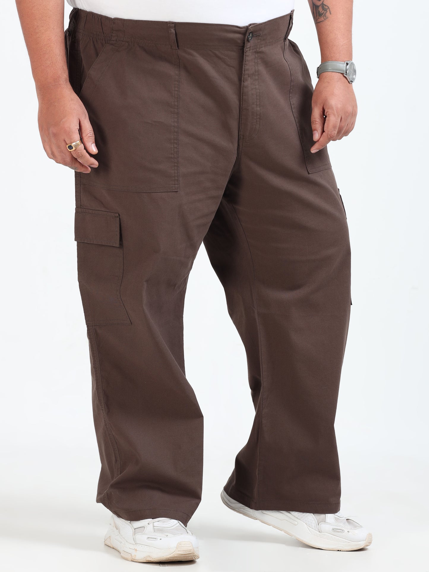 Classic Curve Brown Plus Size Cargo Pants for Men