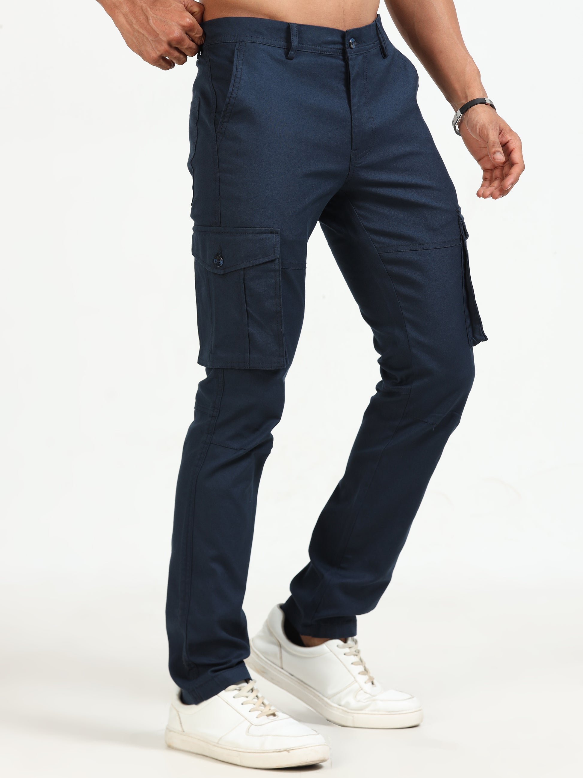 Popcorn Dobby Navy Cargo Pants for Men