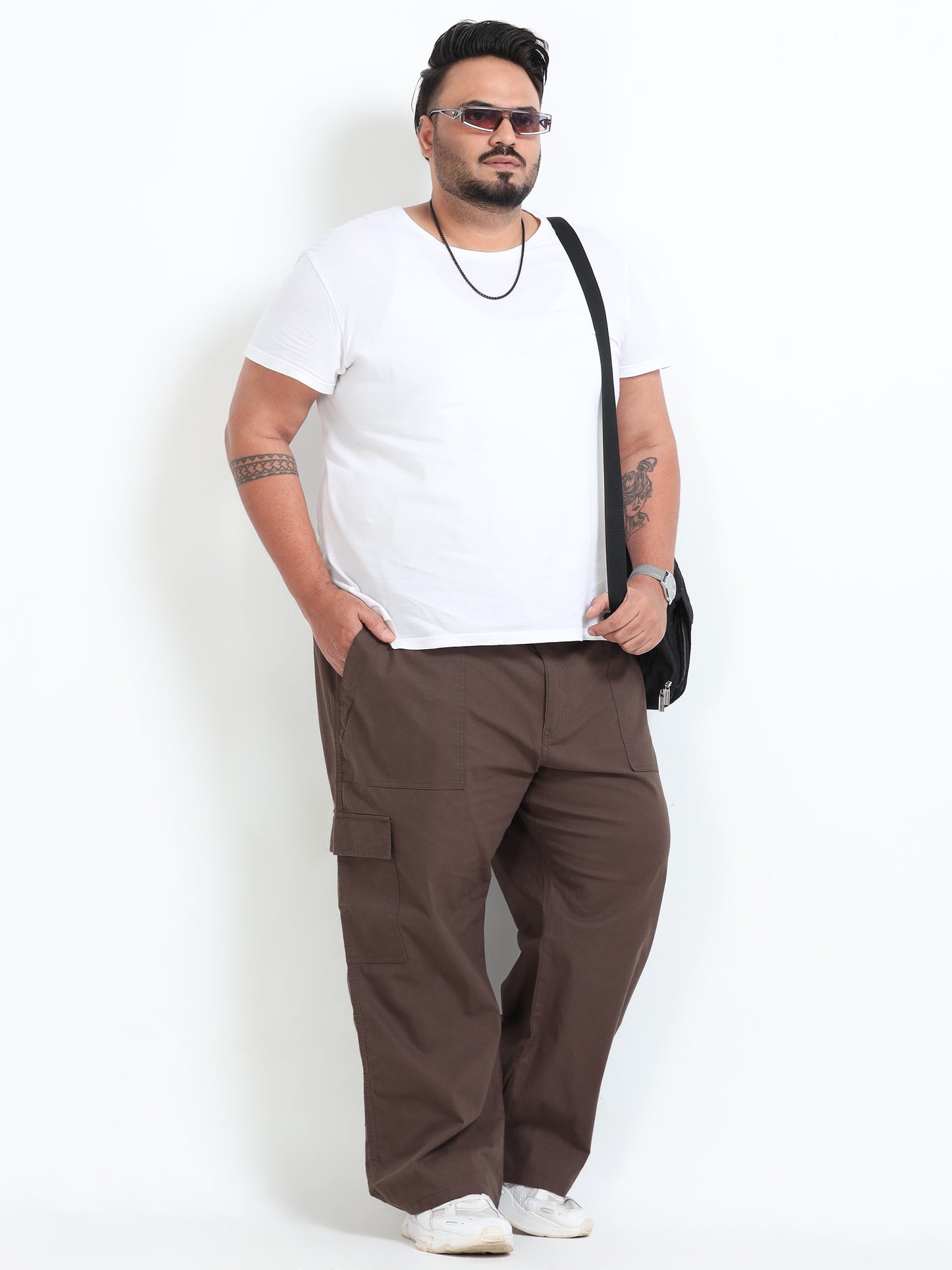 Classic Curve Brown Plus Size Cargo Pants for Men