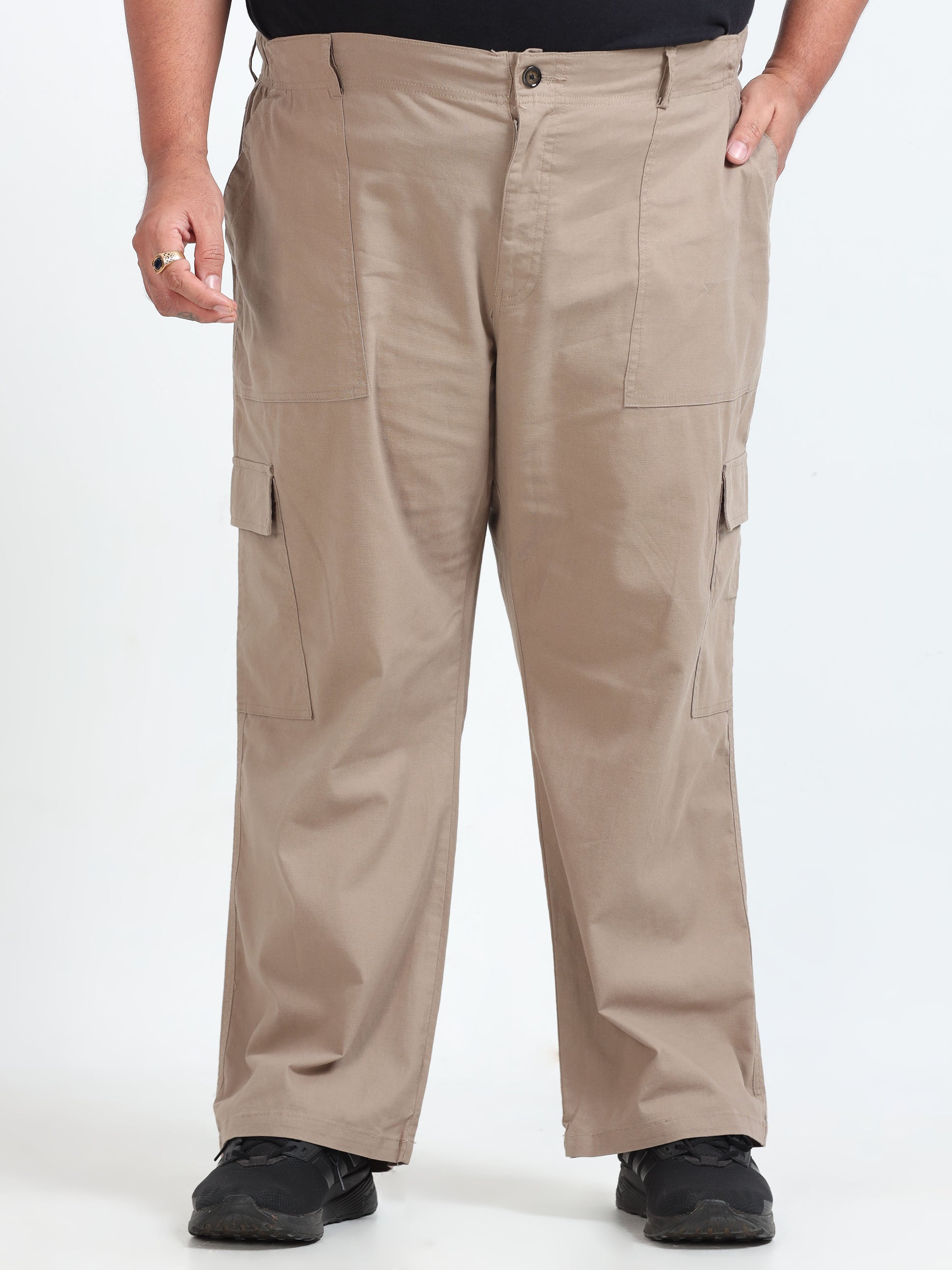 Classic Curve Plus Size Beige Cargo Pants  for Men