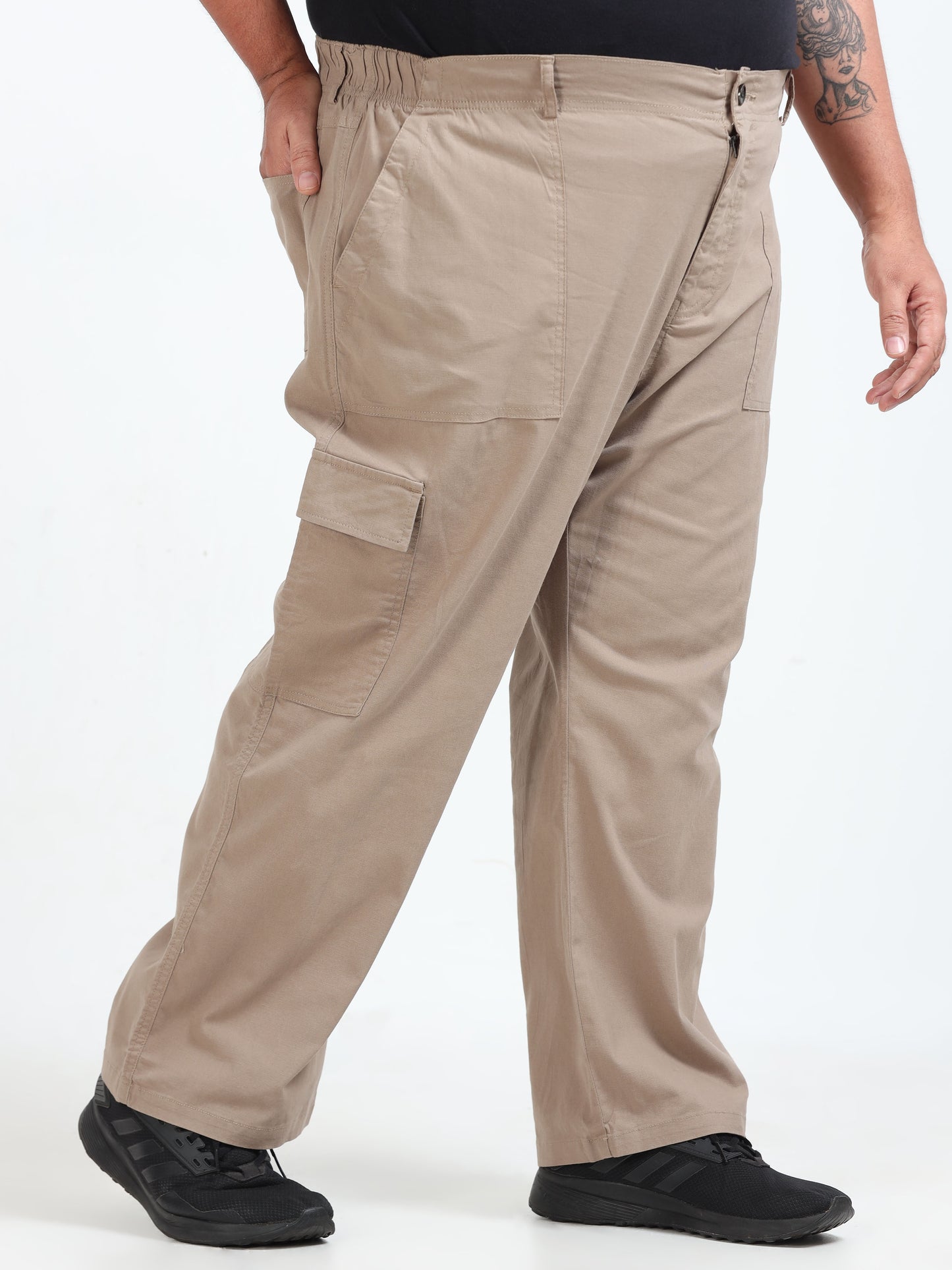 Classic Curve Plus Size Beige Cargo Pants  for Men