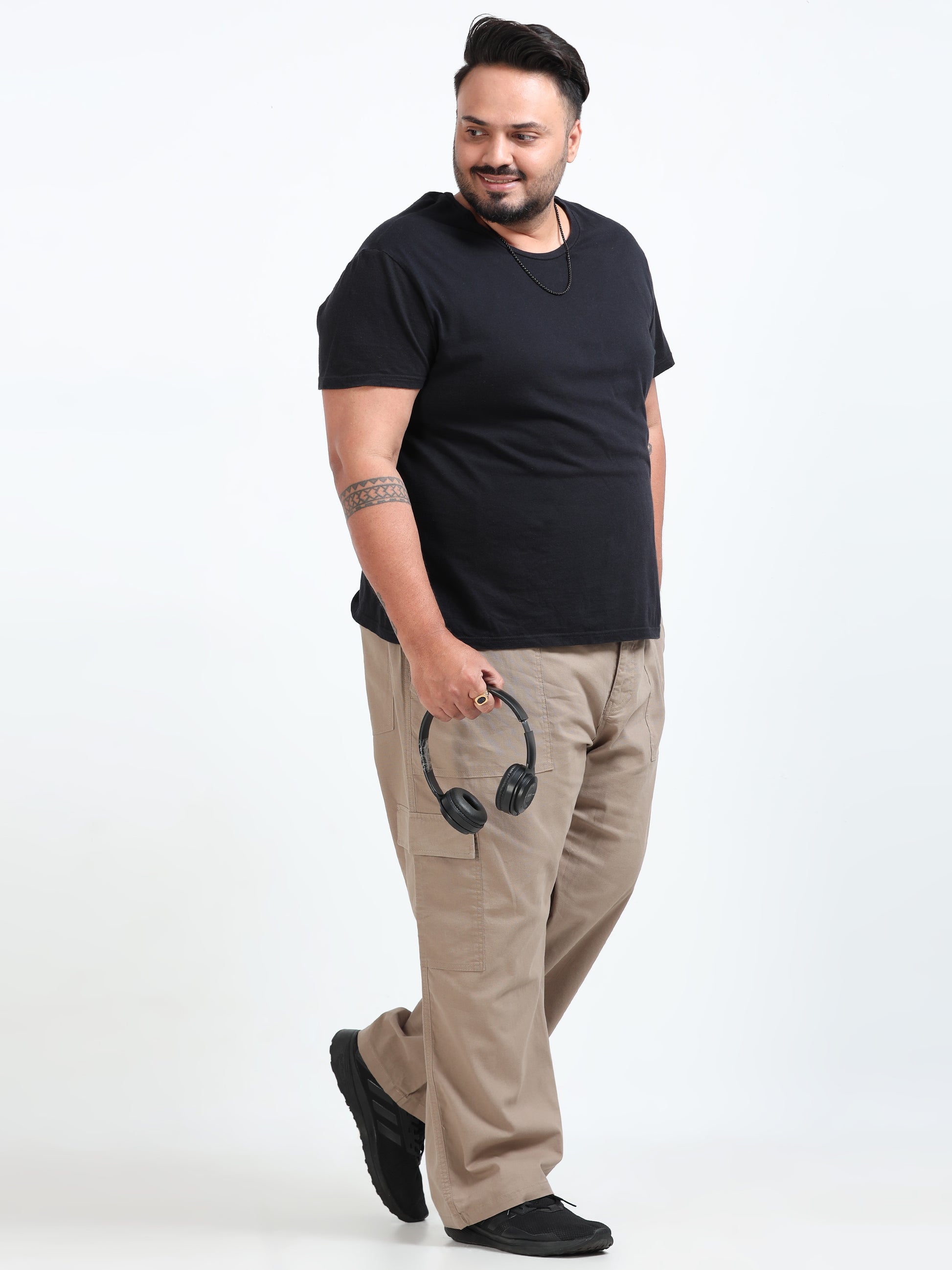 Classic Curve Plus Size Beige Cargo Pants  for Men