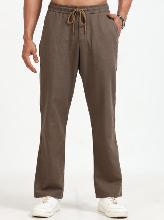 Lazy Brown Linen Trousers for Mens