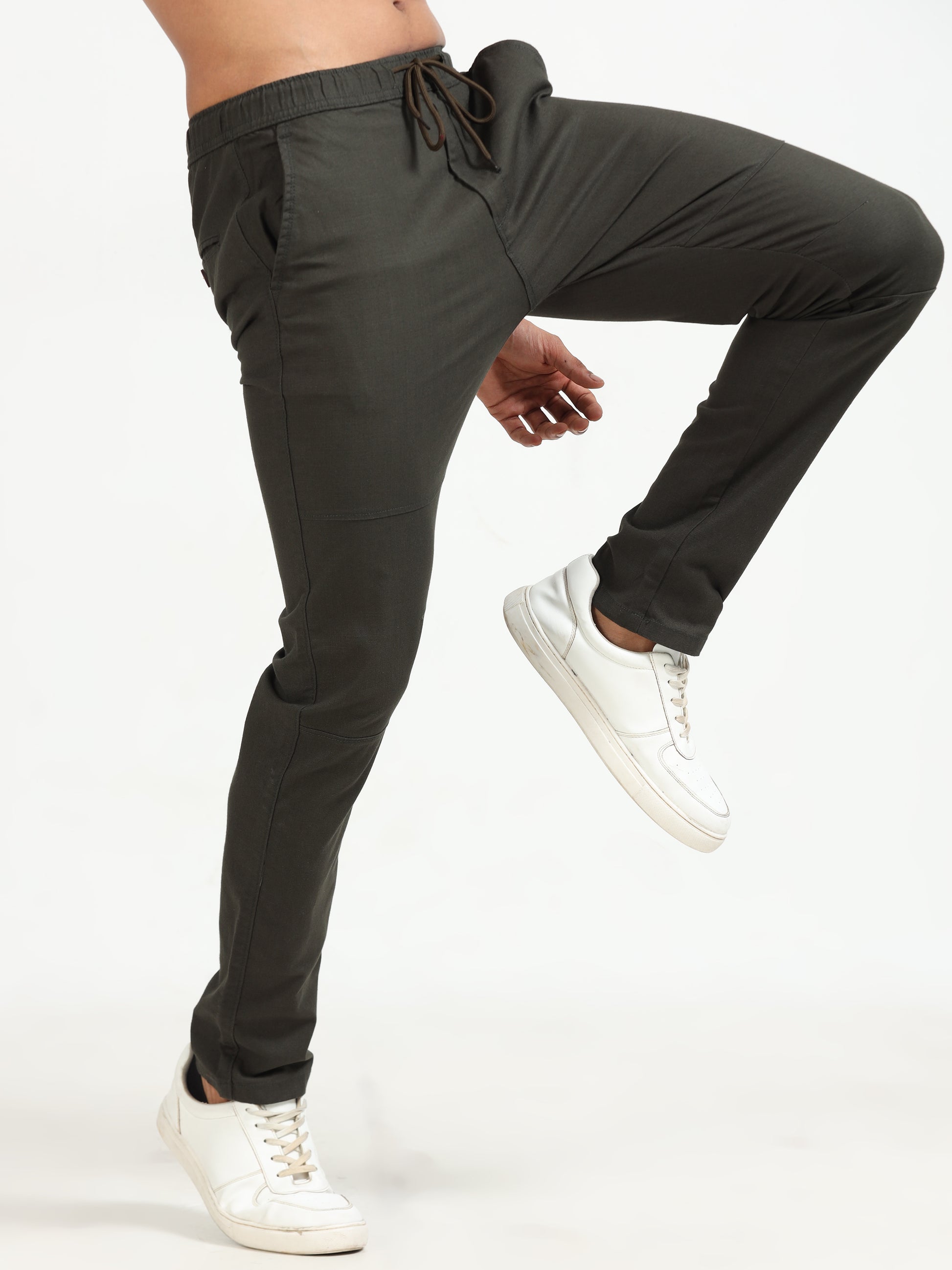 Traveller Olive Linen Trousers for Men