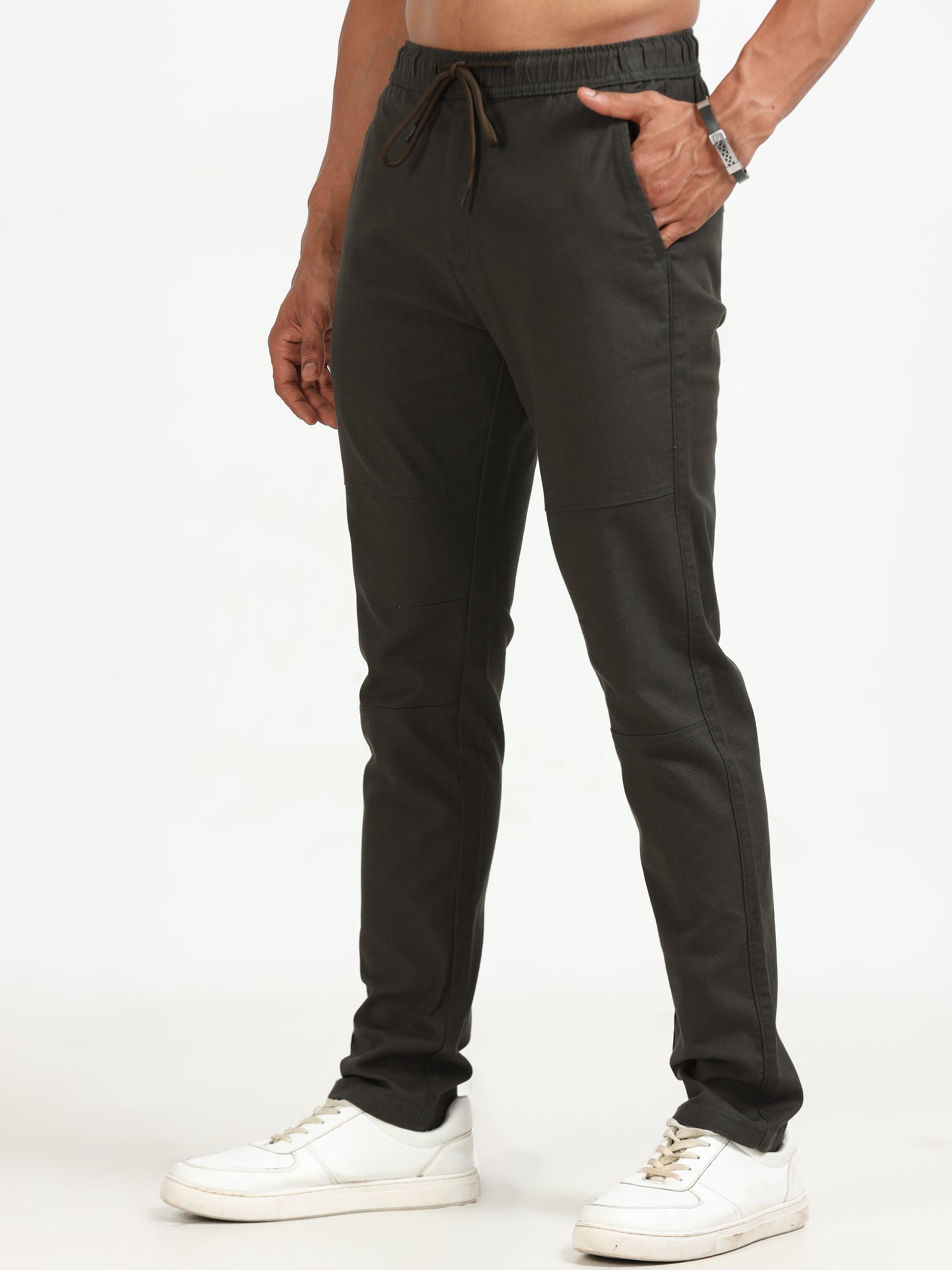 Traveller Olive Linen Trousers for Men