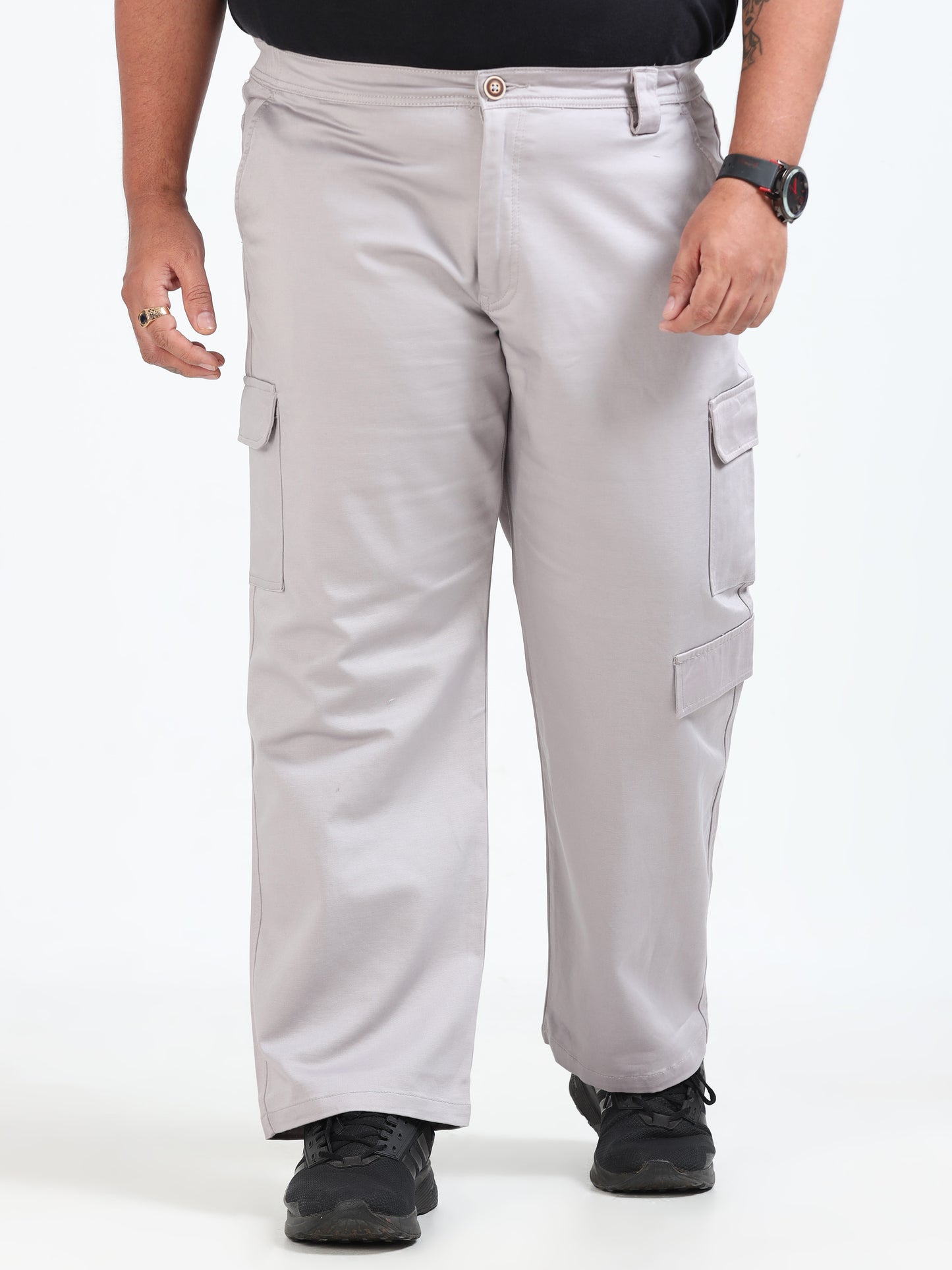 Classic Stone Plus Size Cargo Pants with Pockets for Men