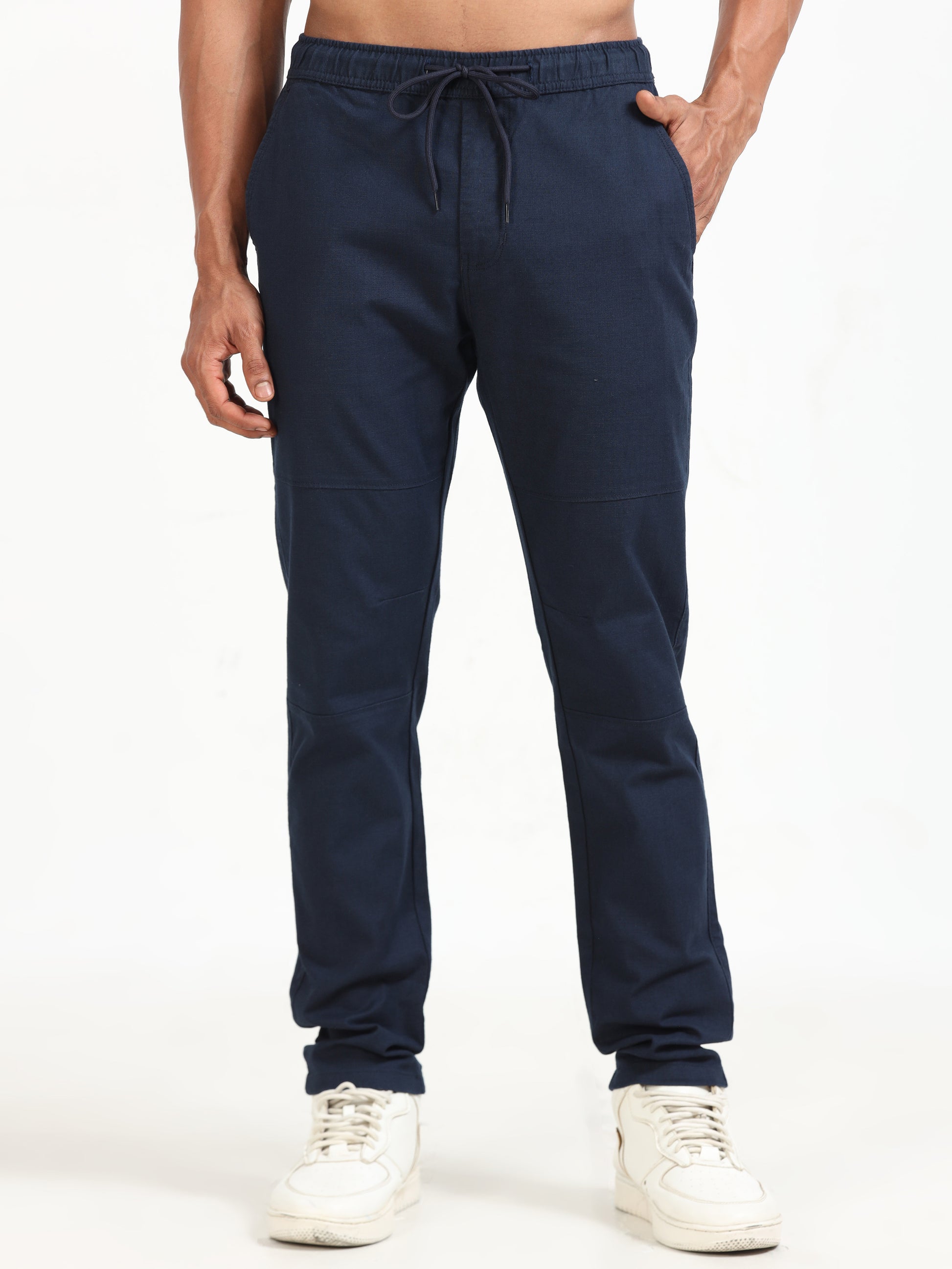 Traveller Navy Linen Trousers for Mens