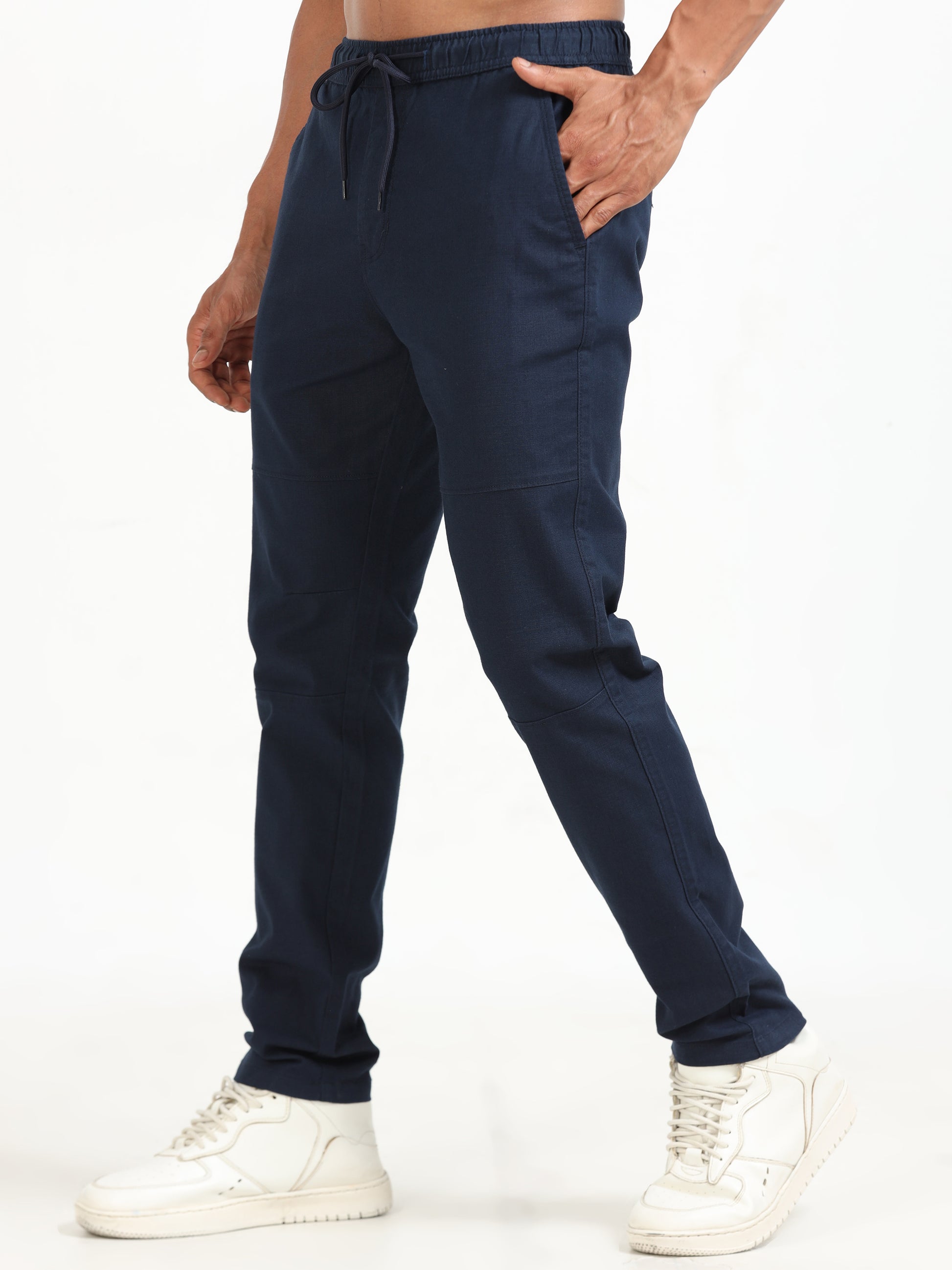 Traveller Navy Linen Trousers for Mens