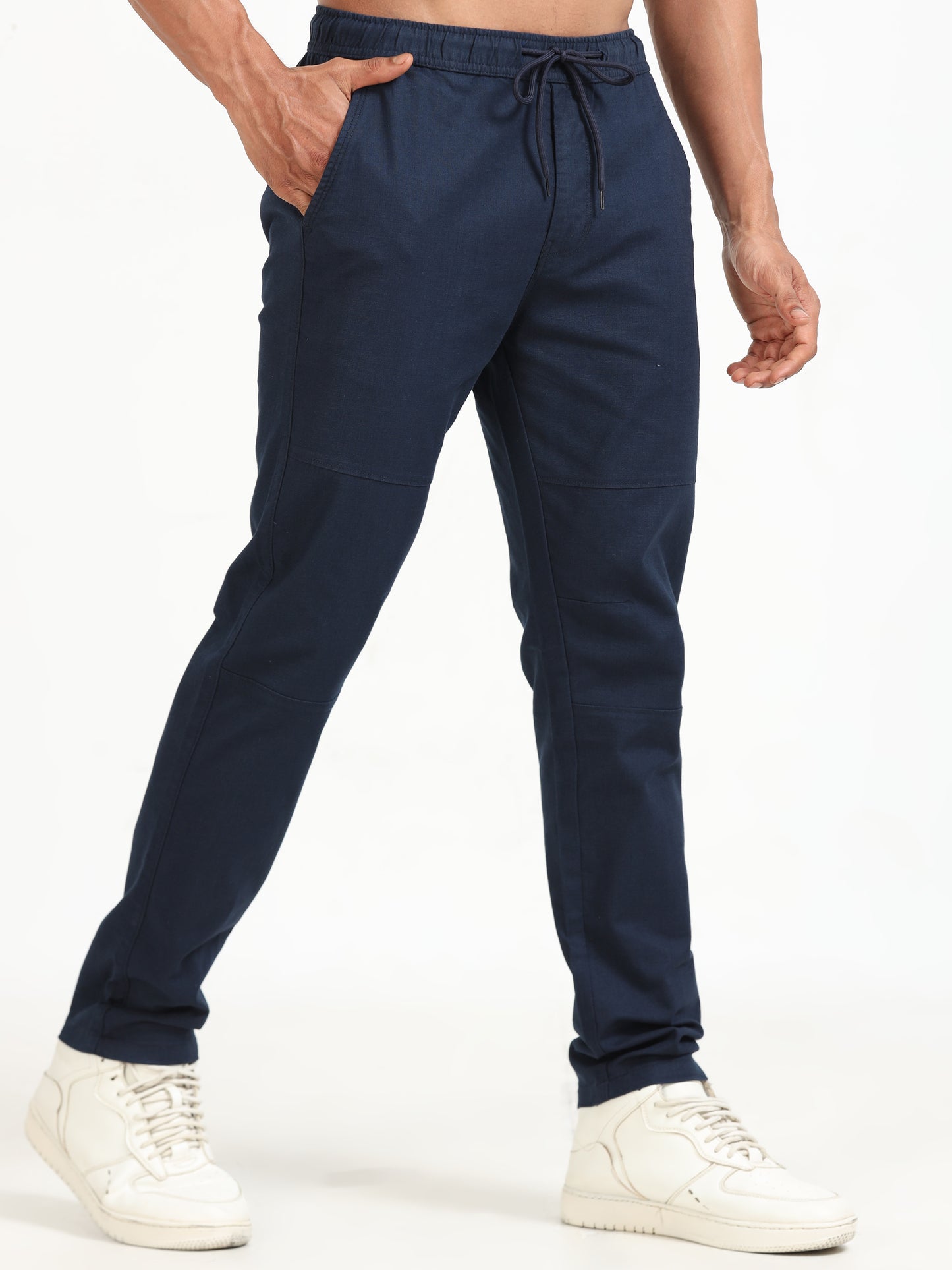 Traveller Navy Linen Trousers for Mens