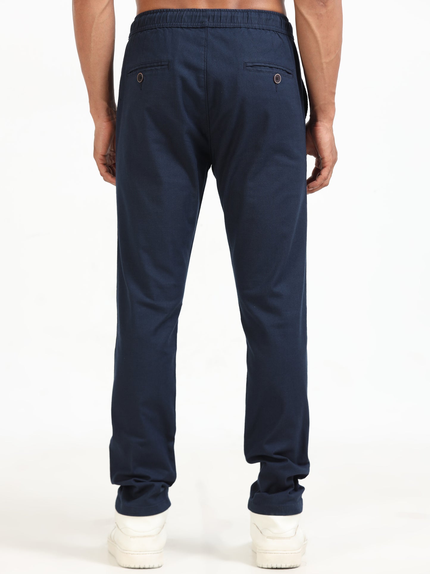 Traveller Navy Linen Trousers for Mens