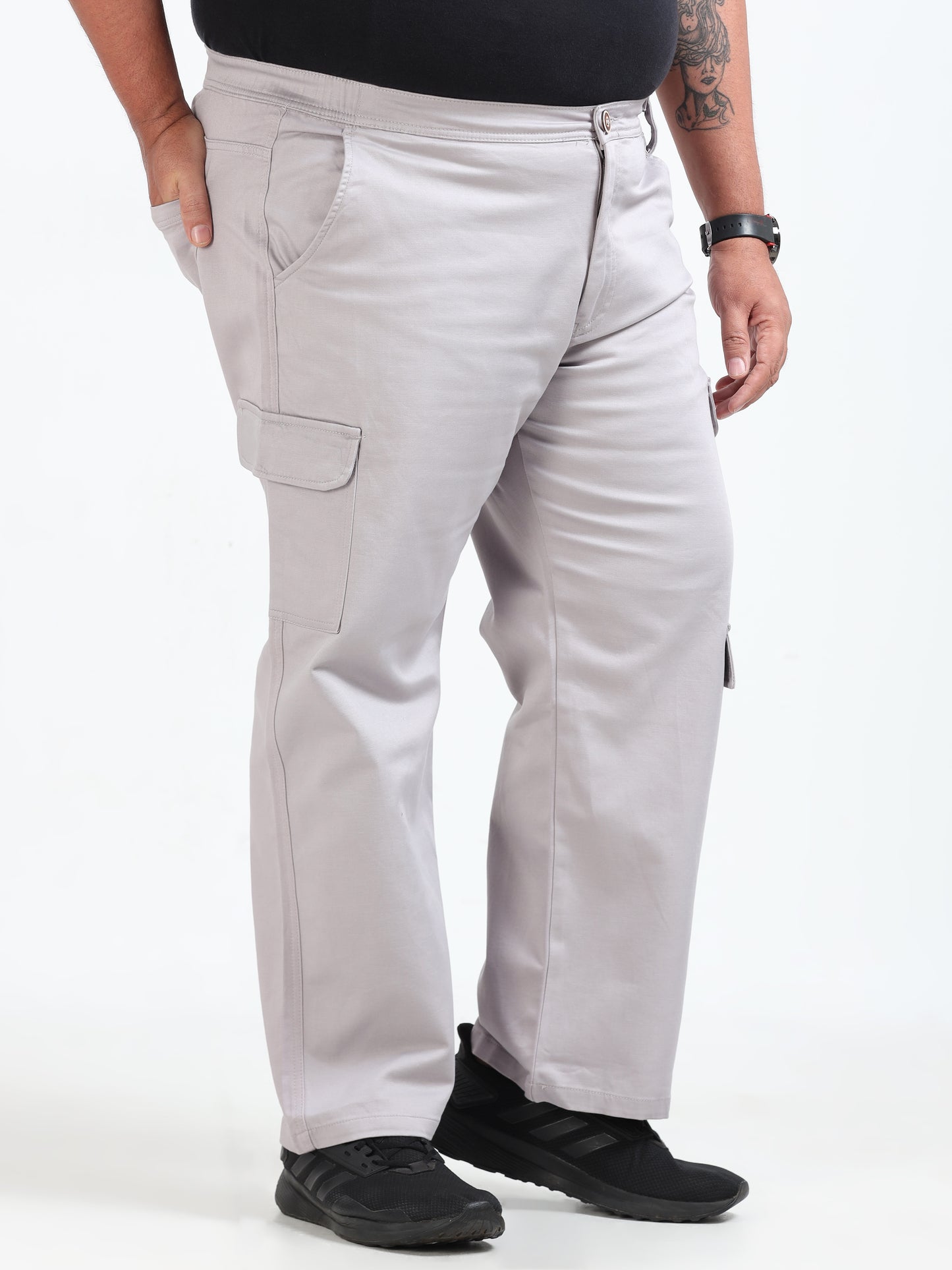 Classic Stone Plus Size Cargo Pants with Pockets for Men