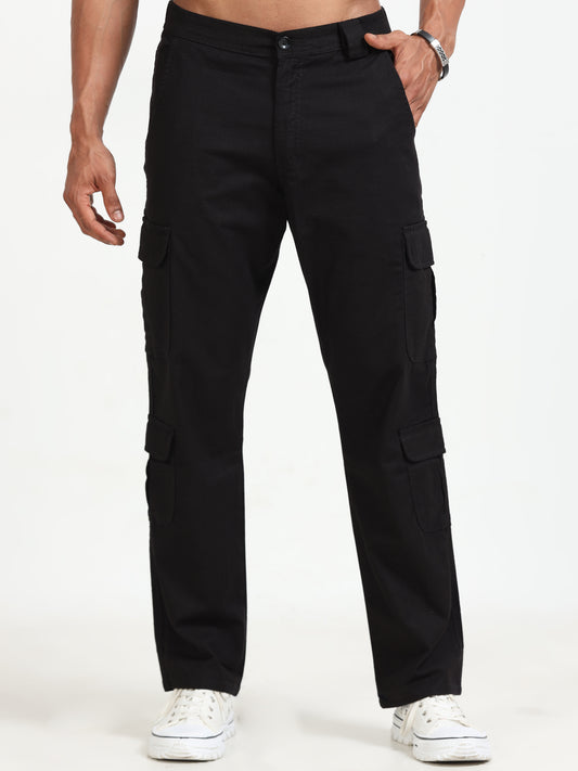 Lazy Black Linen Cargo Trousers for Men