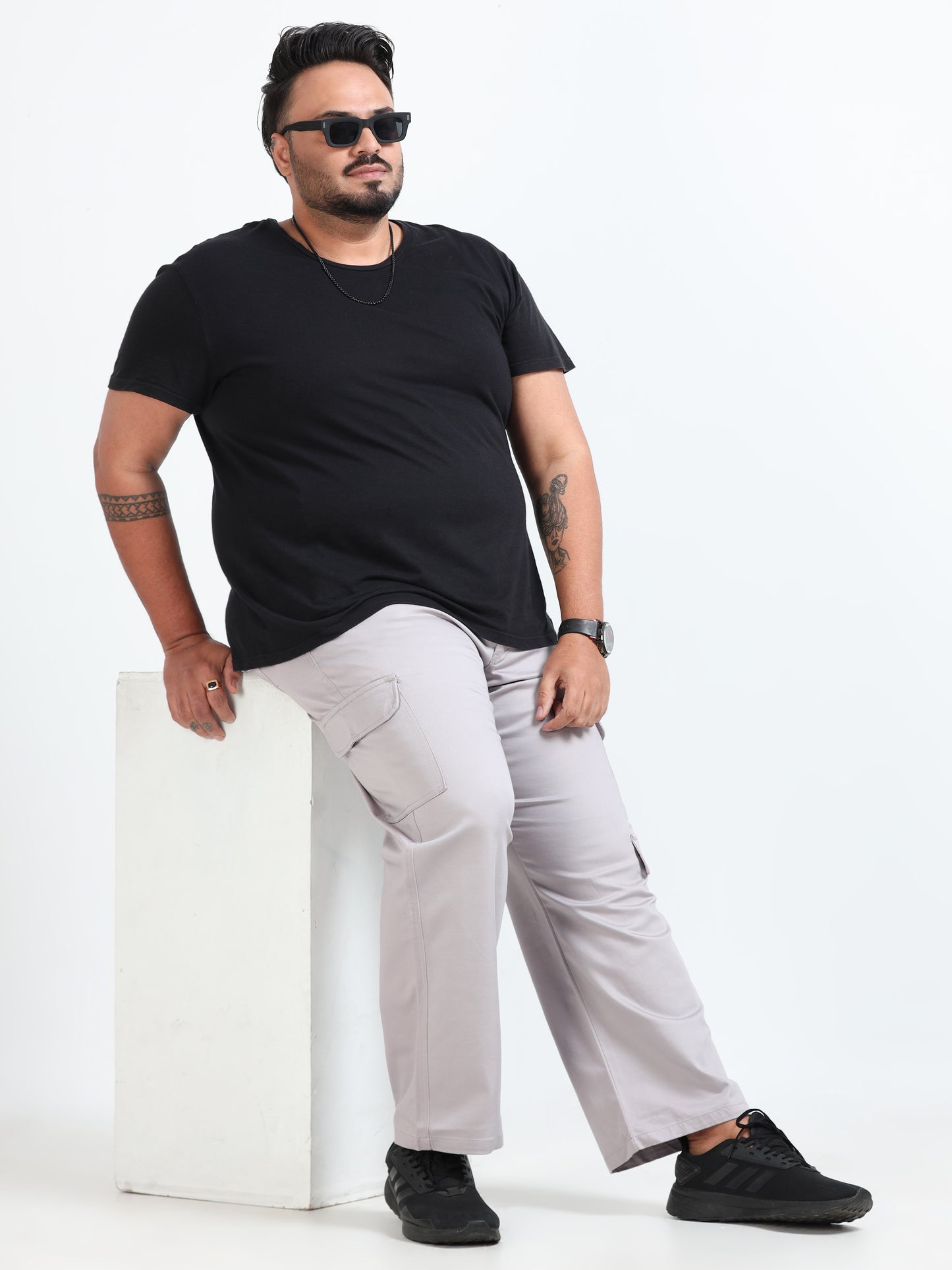 Classic Stone Plus Size Cargo Pants with Pockets for Men