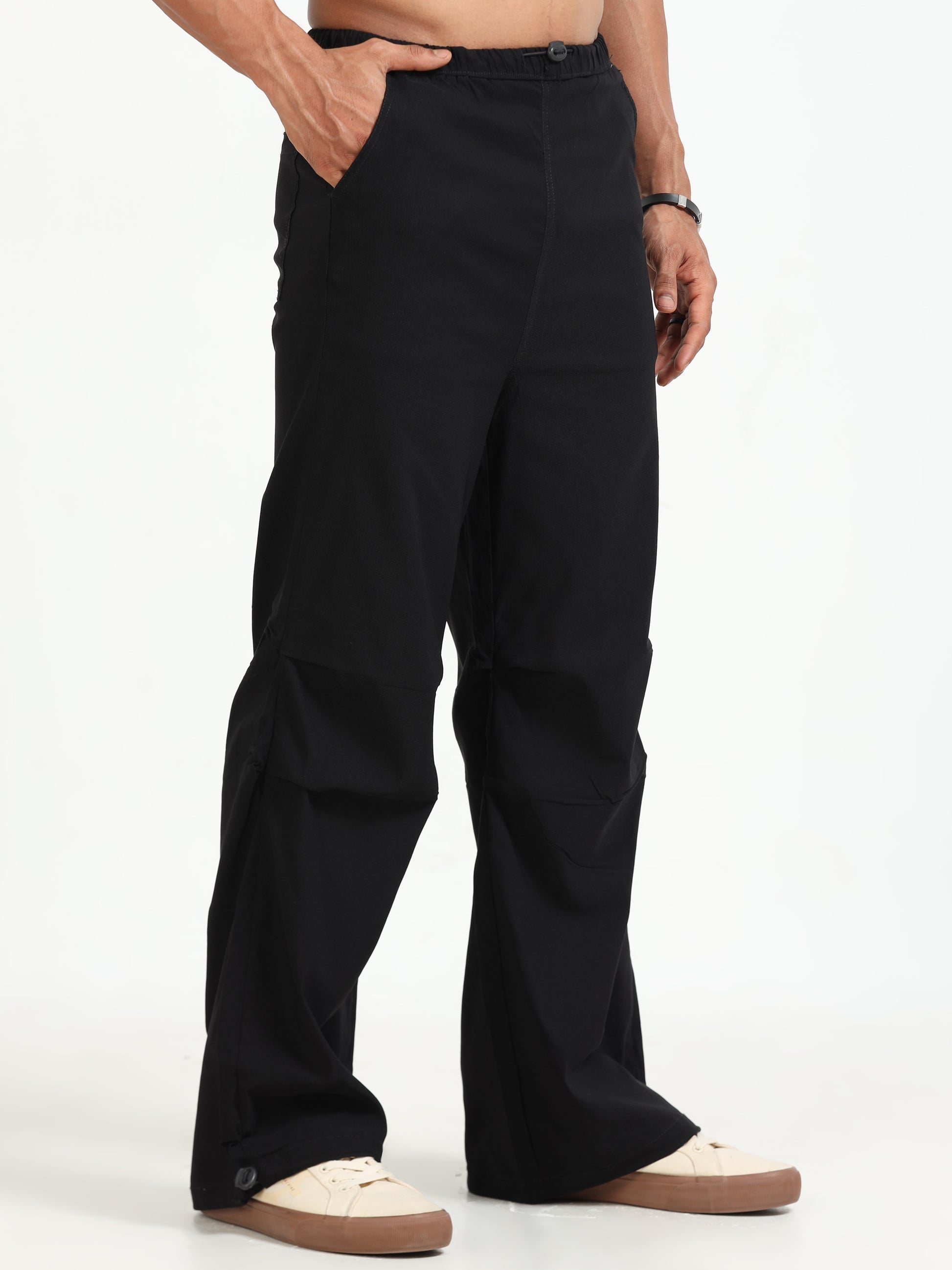 Black Parachute Trousers for Men