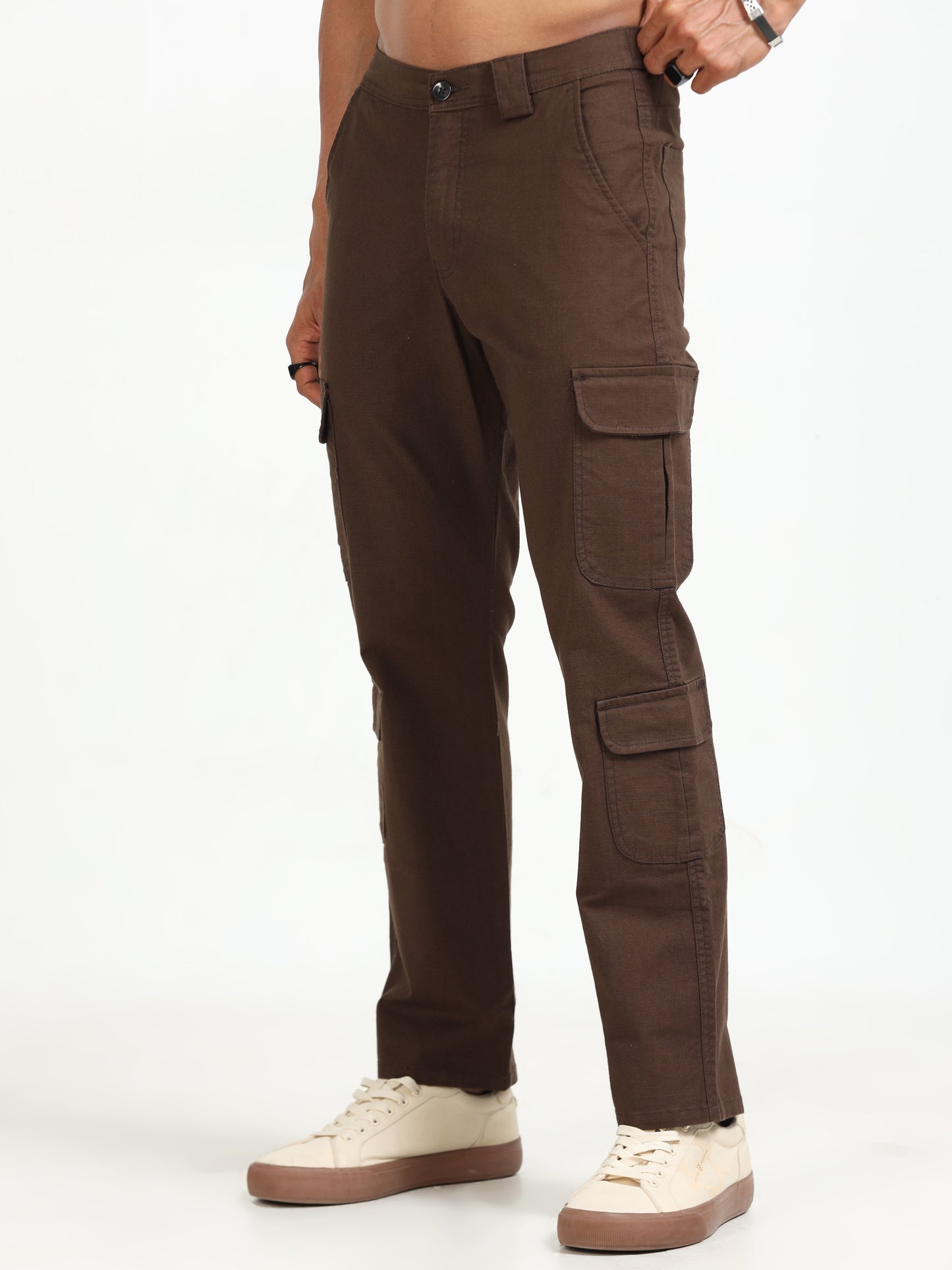 Lazy Brown Linen Cargo Pants for Men