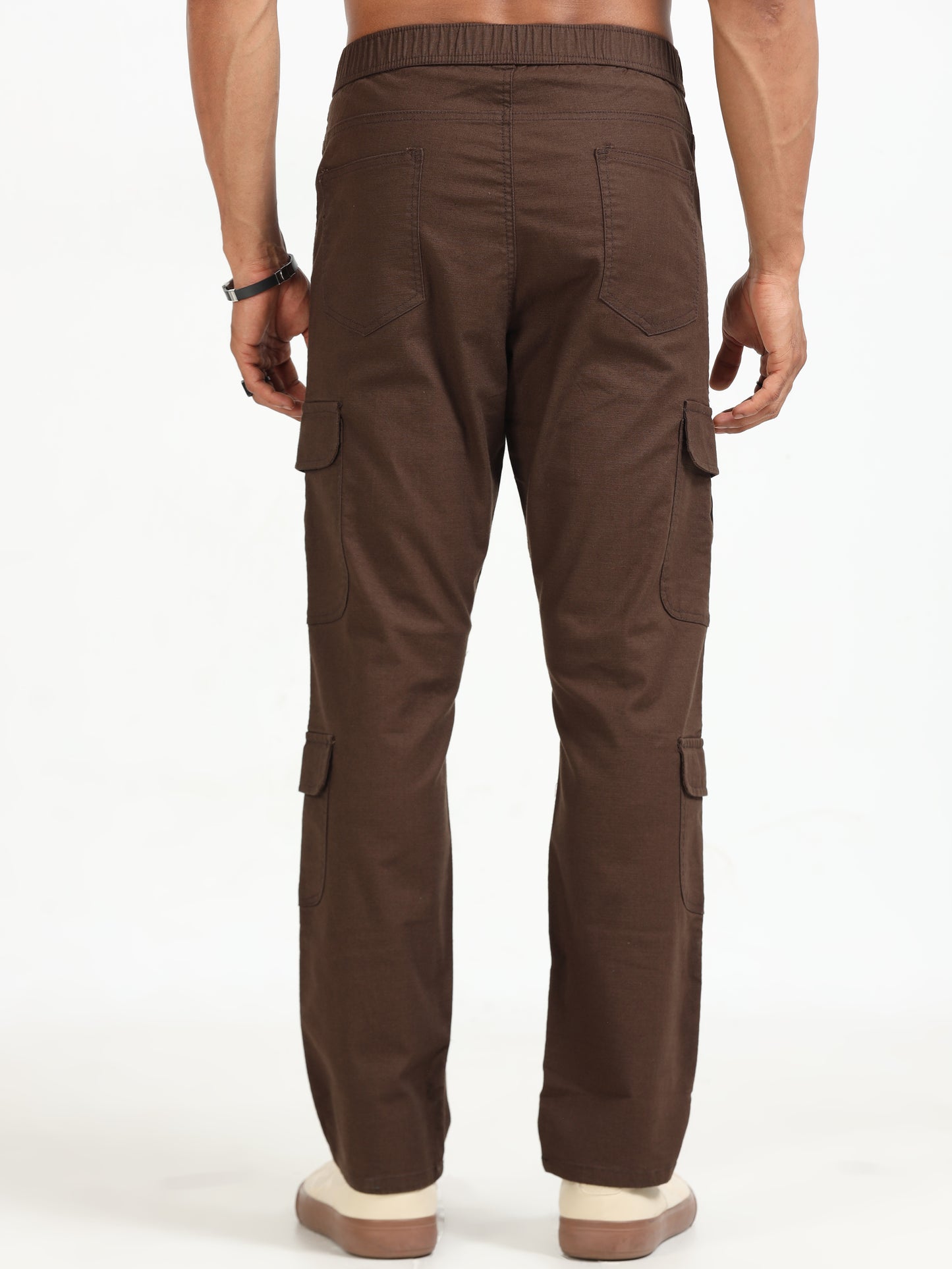 Lazy Brown Linen Cargo Pants for Men