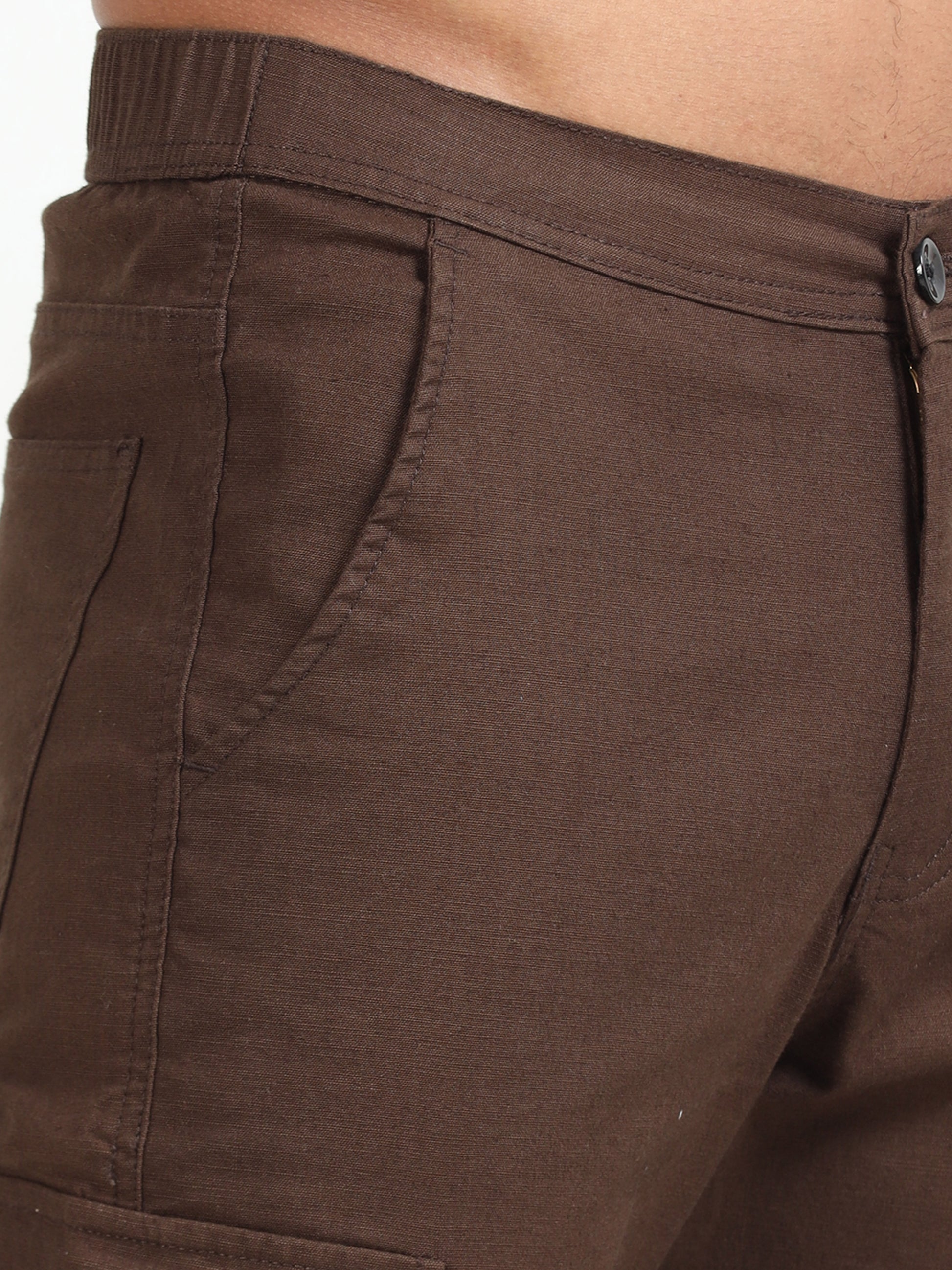 Lazy Brown Linen Cargo Pants for Men