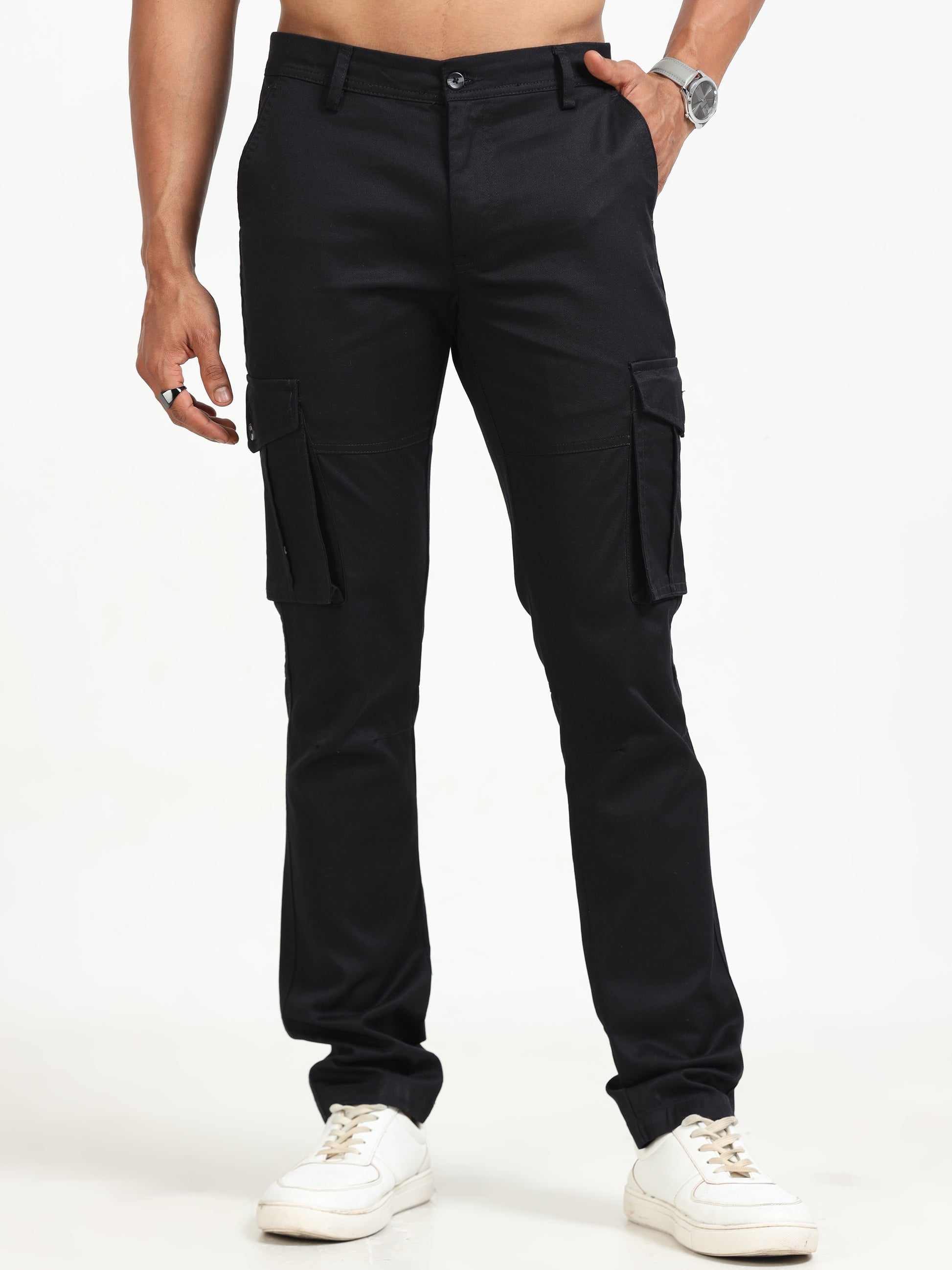 Popcorn Dobby Black Cargo Pants for Men