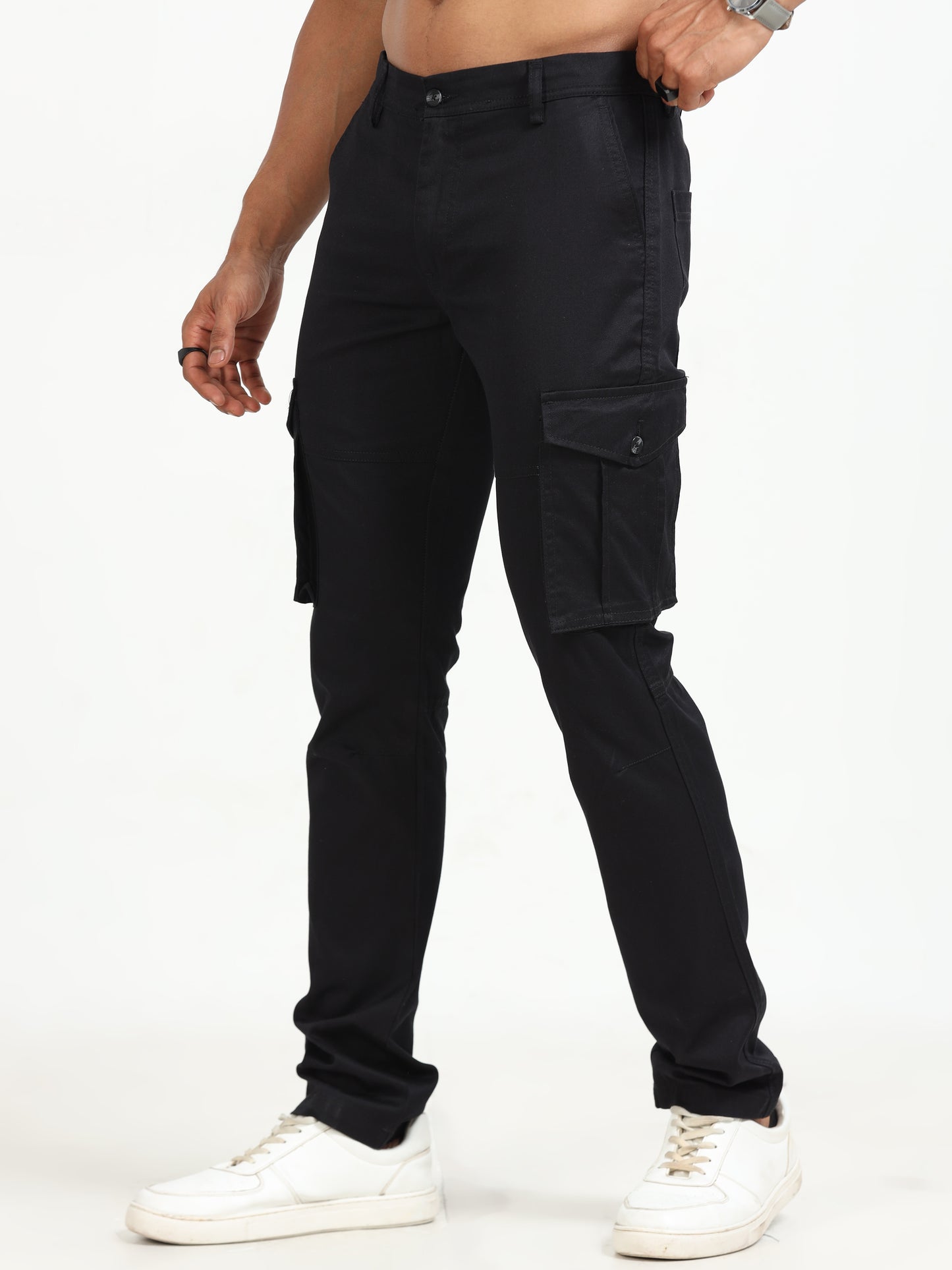 Popcorn Dobby Black Cargo Pants for Men