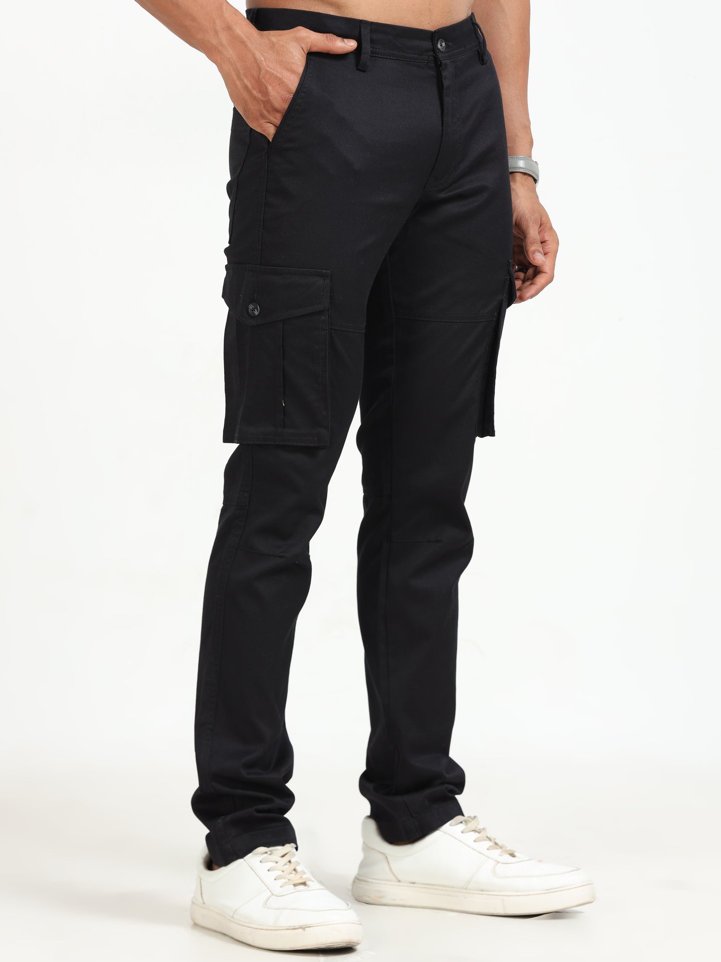 Popcorn Dobby Black Cargo Pants for Men