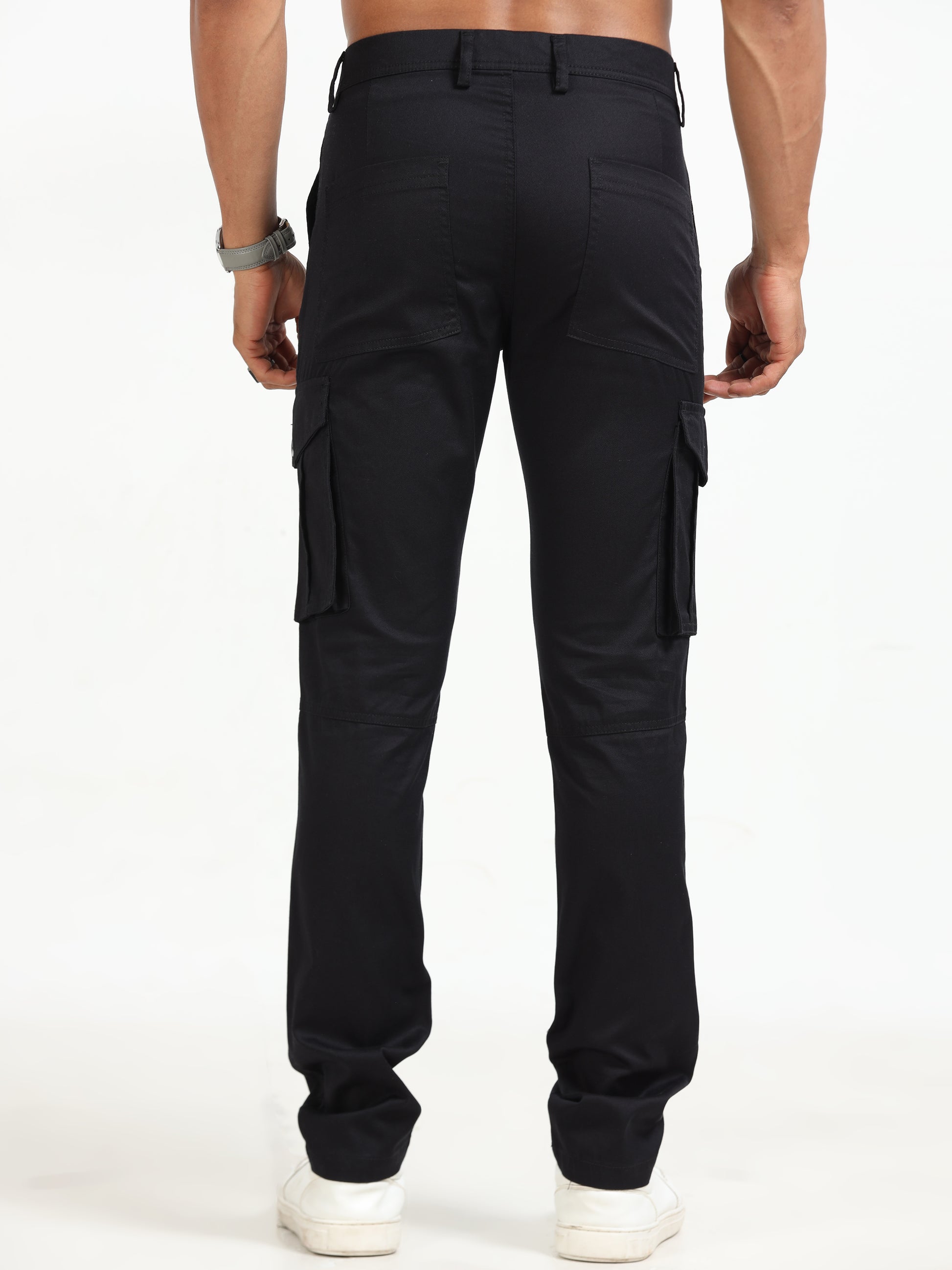 Popcorn Dobby Black Cargo Pants for Men