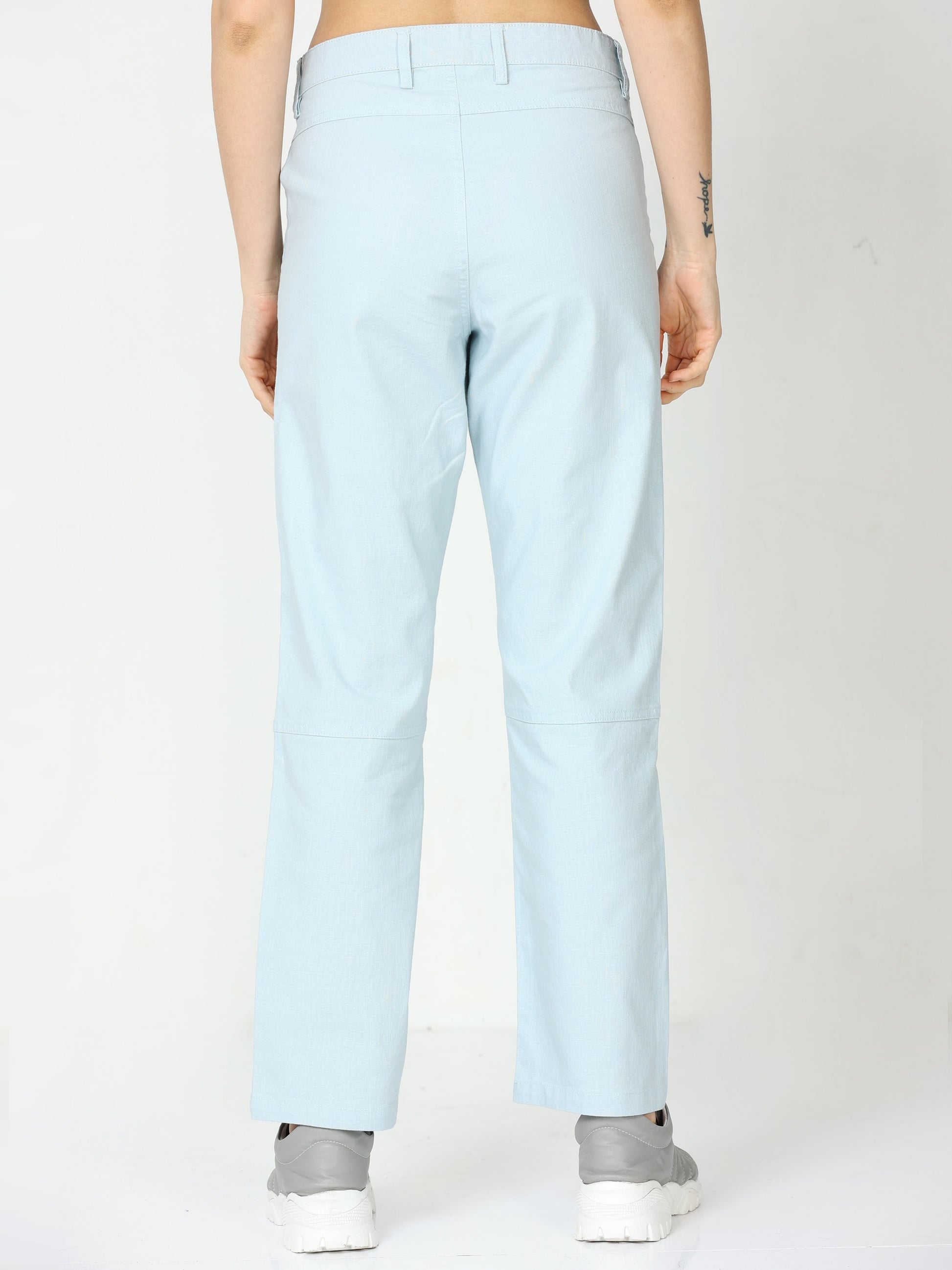 Women Casual Sky Blue Linen Pants